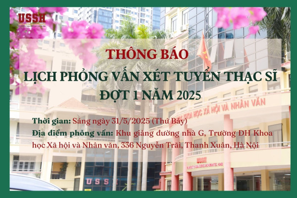THÔNG BÁO LỊCH PHỎNG VẤN XÉT TUYỂN THẠC SĨ ĐỢT 1 NĂM 2025